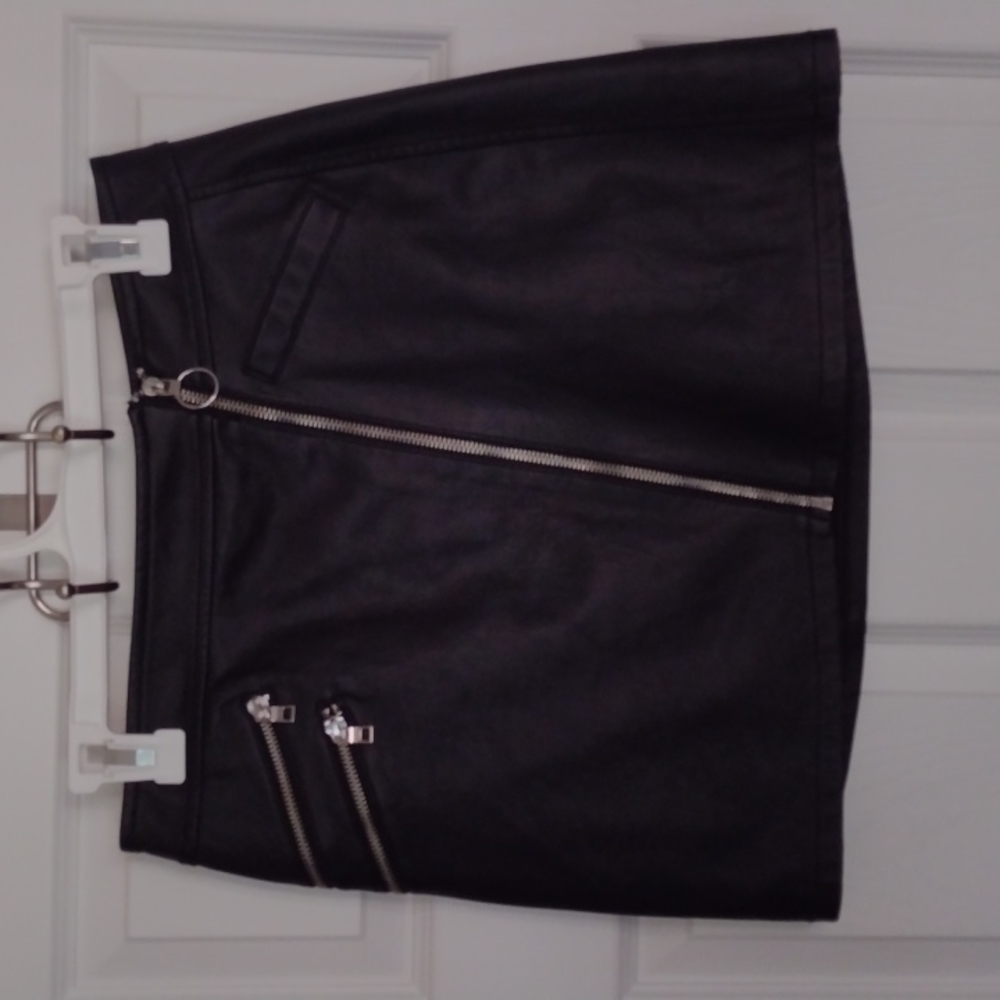 Black Faux Leather Pleather Skirt with Zippers